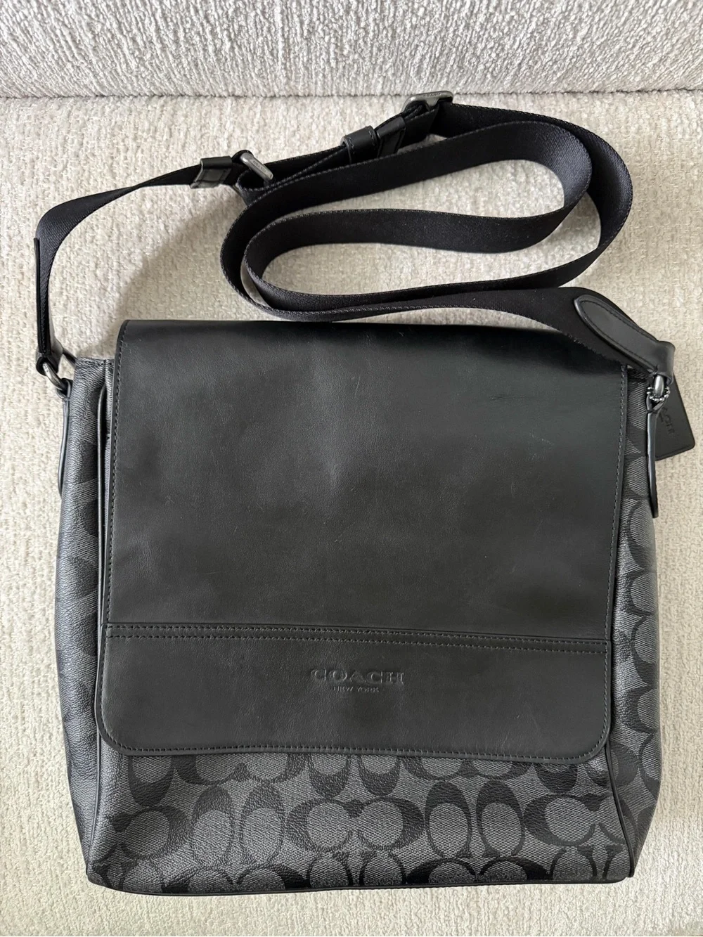 Coach Black Houston Map Signature Canvas Messenger Bag